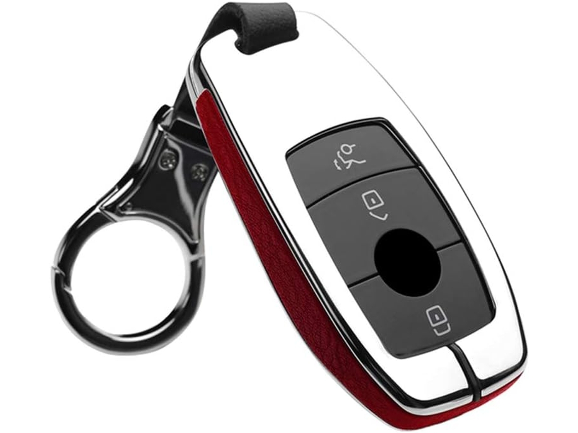 Cnfang4 Capa Para Chave Inteligente Com Controle Remoto Mercedes Benz E300 W202 W210 2017, Prata E Vermelho
