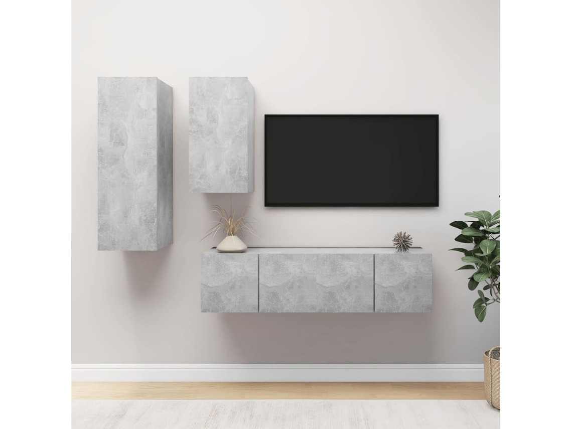 Vidaxl 4 Pcs Conjunto De Móveis De Tv Derivados Madeira Cinza Cimento