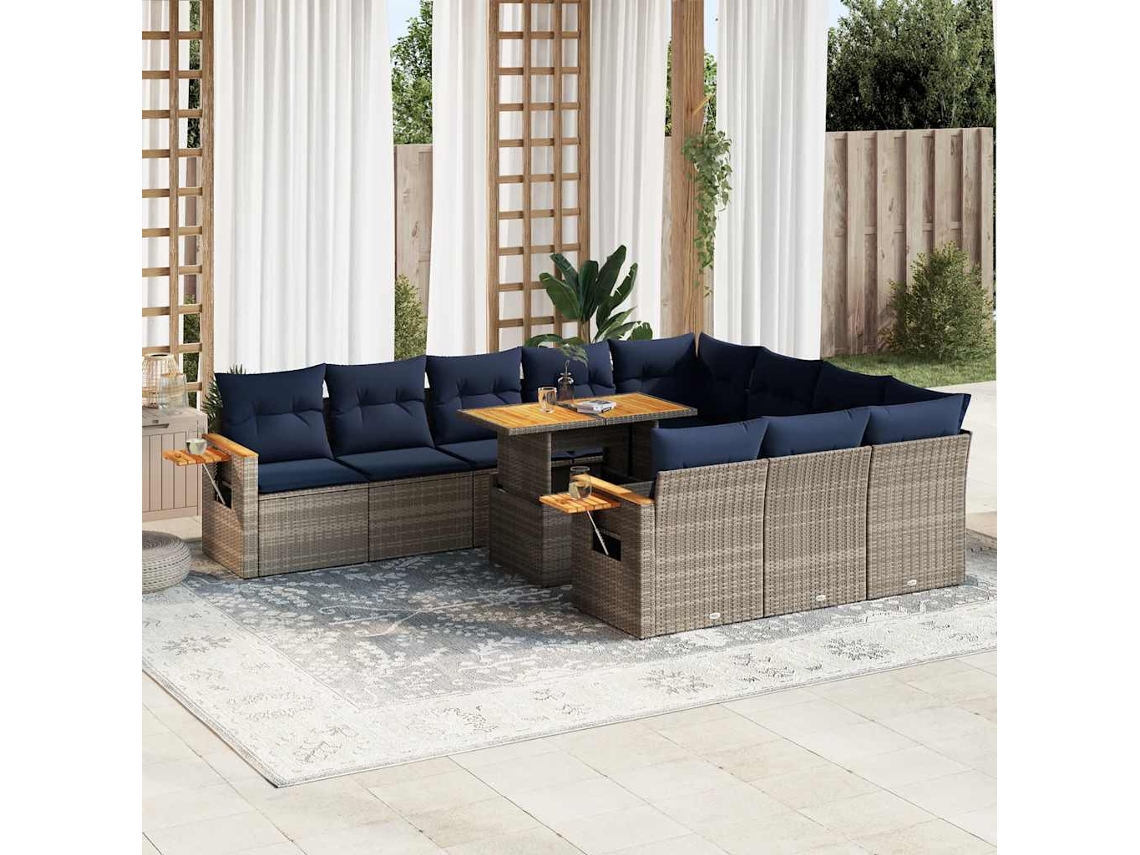 Vidaxl 11 Pcs Conjunto Sofás De Jardim C/ Almofadões Vime Pe/acácia