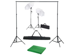 Vidaxl Kit Estúdio De Fotografia Com Fundo + Iluminação E Sombrinhas