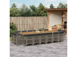 Vidaxl 17 Pcs Conj. De Jantar P/ Jardim C/ Almofadões Vime Pe Cinzento