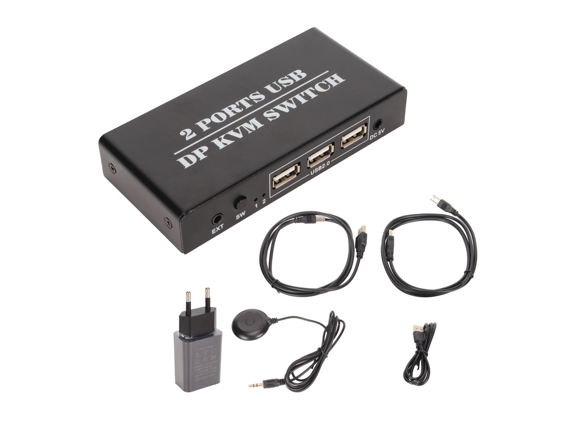 Switch Kvm Displayport De 2 Portas 4k 60hz Modo Duplo Para Teclado Mouse Liga De Alumínio