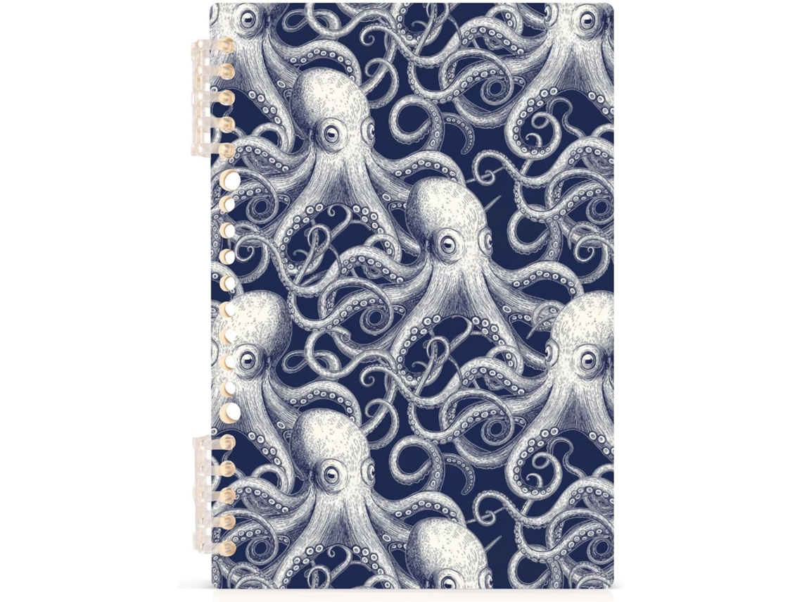Caderno espiral em formato de pieuvre, com capa dura e linhas, tamanho A5, para uso diário, desenhado à mão por mulheres.