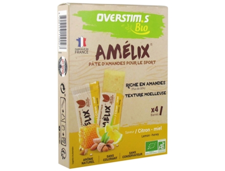 Amélix Pasta de Amêndoa Biológica 4 Barras Sabor: Mel Limão OVERSTIMS