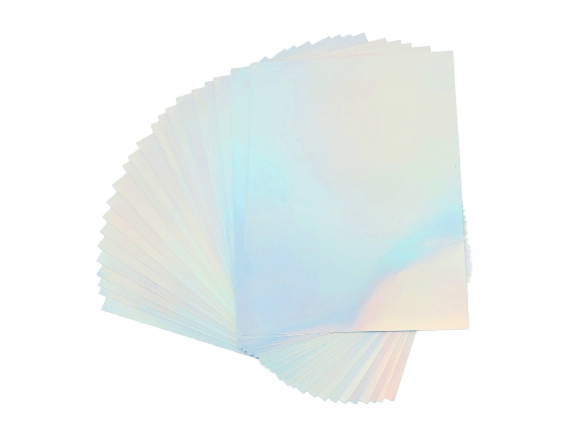 Papel Adesivo Holográfico A4 para Impressora Jet de Tinta À Prova D'água 22 Folhas Filme Aluminizado S/MARCA