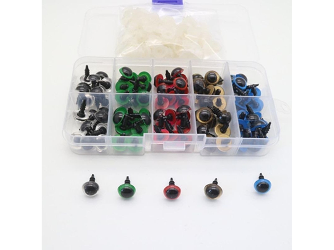 2026 Olhos de plástico para brinquedos, 8 mm, 100 peças, cores sortidas, com arruelas, para bonecas, ursos de pelúcia e artesanato.