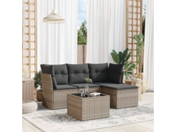 Vidaxl 5 Pcs Conjunto Sofás De Jardim C/ Almofadões Vime Pe Cinzento