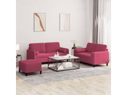 Vidaxl 3 Pcs Conjunto De Sofás Com Almofadas Veludo Vermelho-tinto