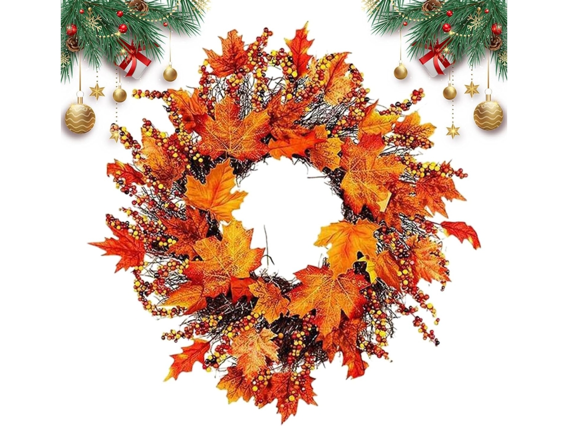 Guirlanda De Outono Para Porta | Guirlanda De Outono De 45cm, Decoração Com Folhas De Bordo E Frutos Gokoco