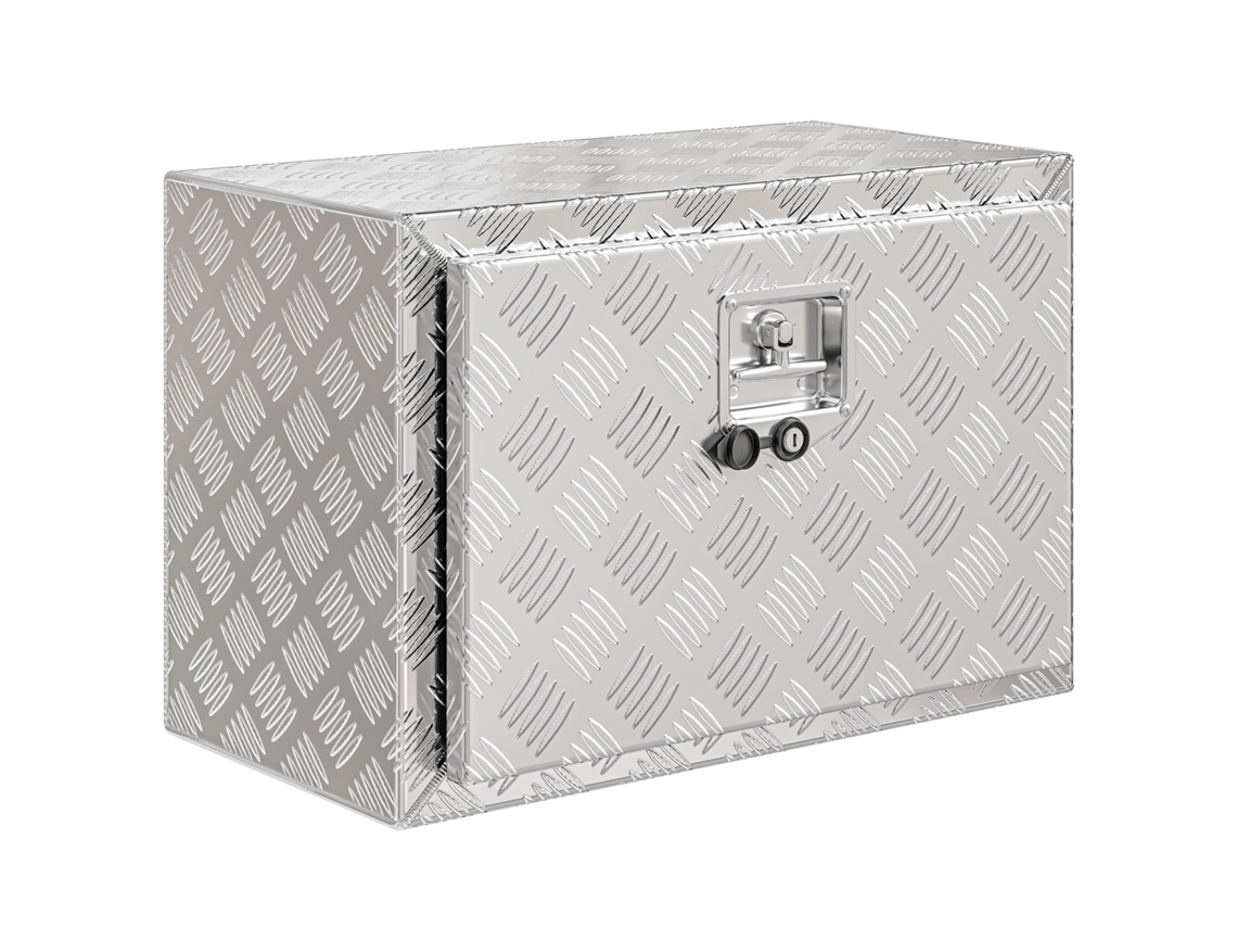 Caixa De Ferramentas De Alumínio De 76 Litros Com Fechadura, 2 Chaves E Alça Lateral, 60,9 X 35,5 X 40,6 Cm, Prateada.