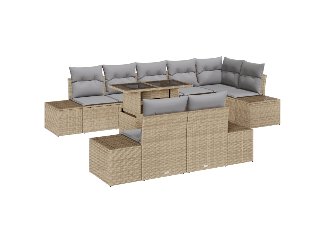 Conjunto 9 Conjunto De Sofá De Jardim Vidaxl Bege Vime Pe (100 X 55 X 73 Cm)