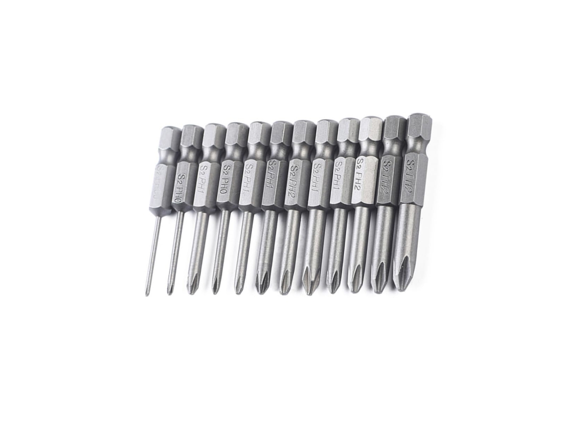 Conjunto De 12 Pontas Chave Fenda Phillips Com Encaixe Hexagonal 50mm