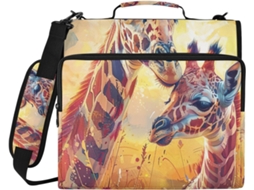 Pasta com estampa de girafa em aquarela, zíper e compartimento para laptop, resistente à água, ideal para a escola.