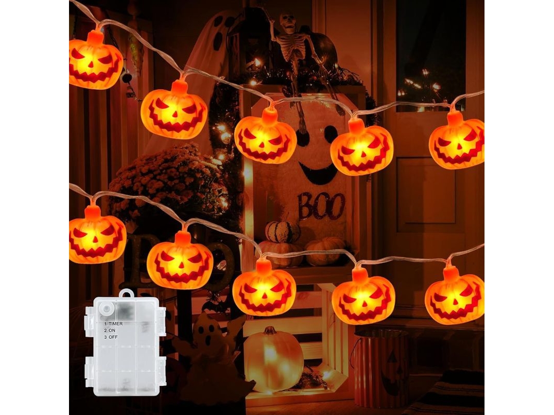 Luzes de abóbora de Halloween 3m 20 LED impermeáveis externas com bateria operadas | S/MARCA