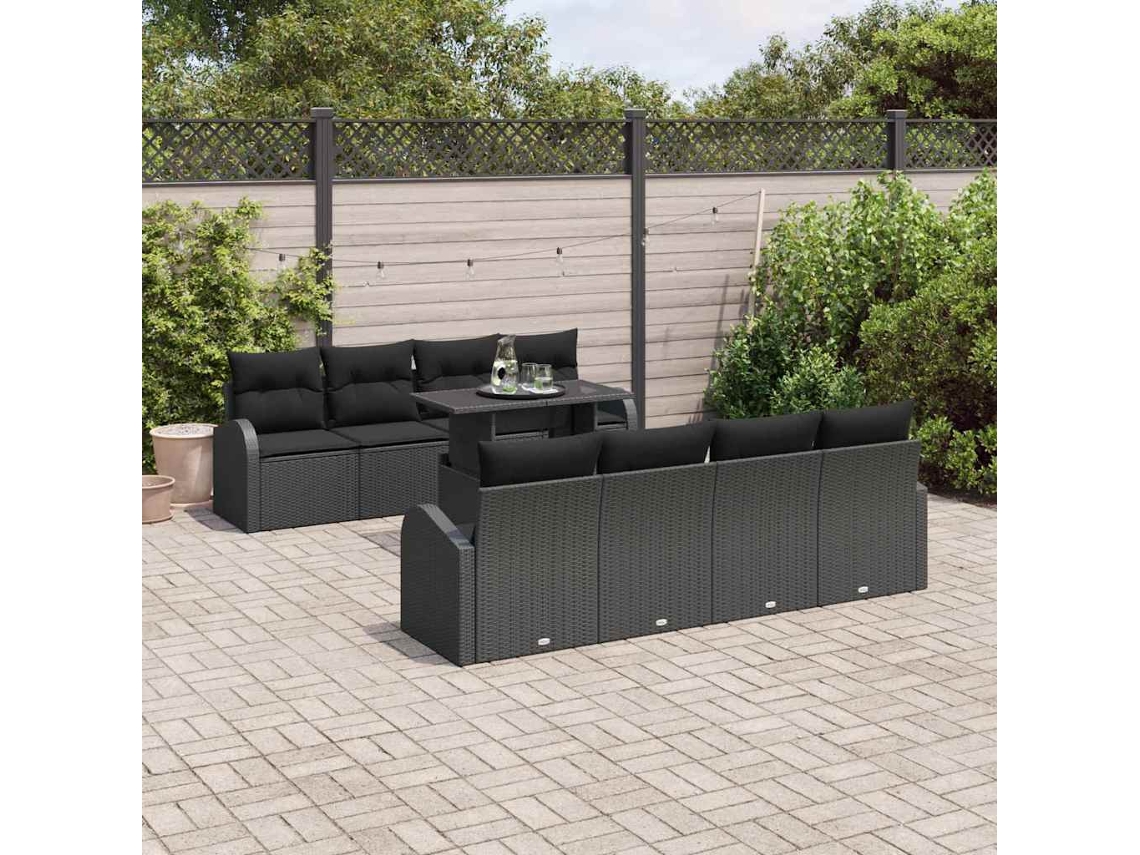 Vidaxl Conjunto De Sofá De Jardim 9 Unid. Preto