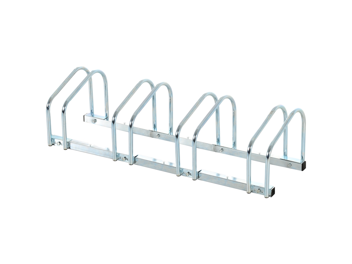 Rastrelliera Biciclette Da Pavimento Or Parete, Portabici Da Terra Per 4 Biciclette In Acciaio, Ruote Fino 65 Mm, 110x33x27 Cm, Argento
