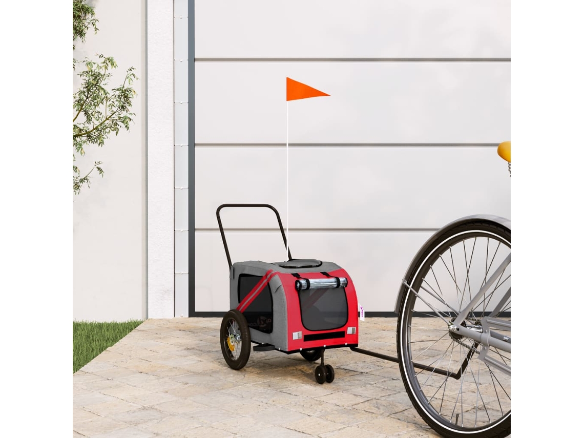 Vidaxl Reboque Bicicleta P/ Animais Tecido Oxford/ferro Vermelho/preto