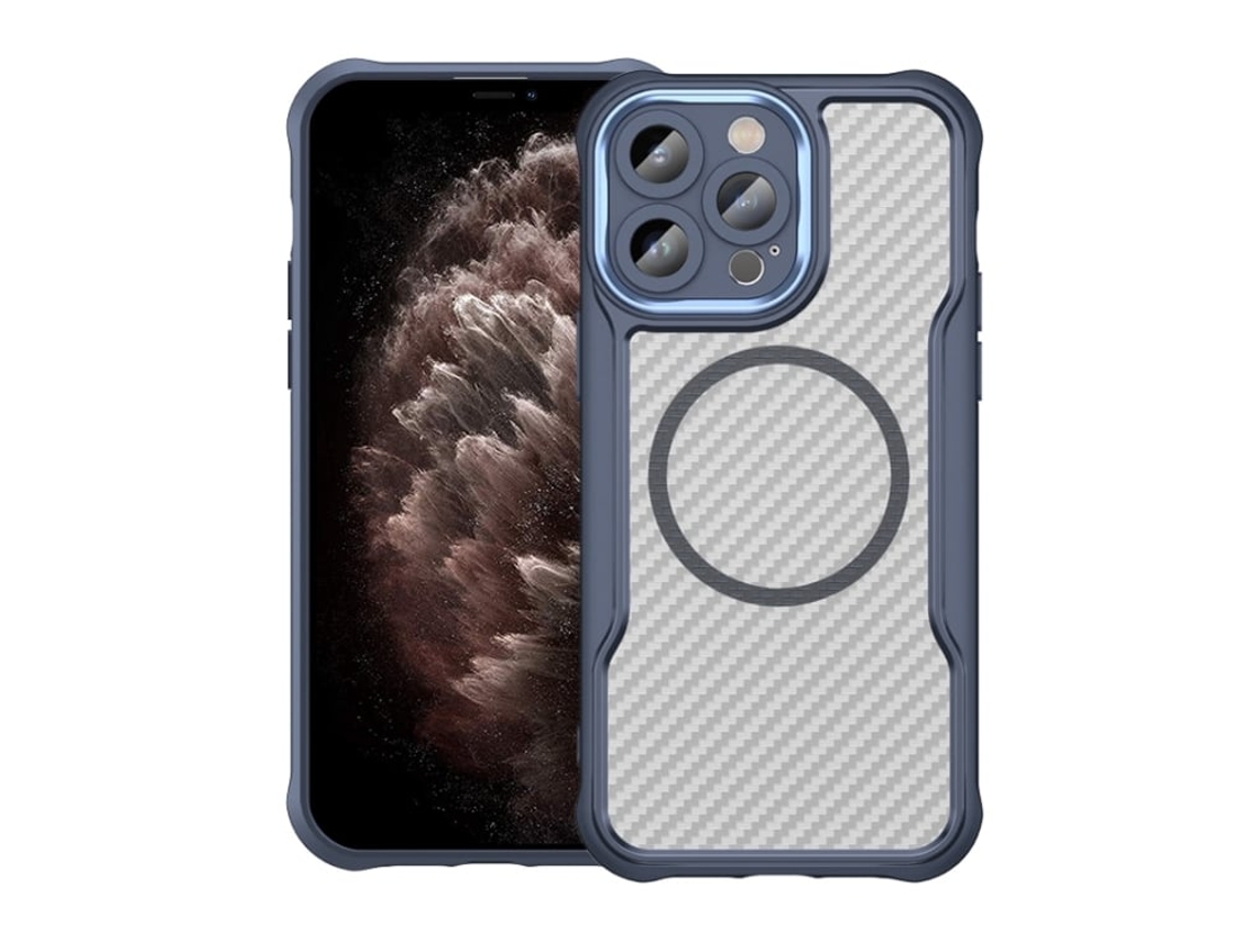 Capa Transparente Para Iphone 11 Pro Max - Textura De Fibra De Carbono - Magsafe