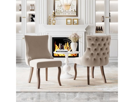 Cadeiras De Veludo Dreammespace Conjunto De 2 Bege Madeira Maciça Design Contemporâneo