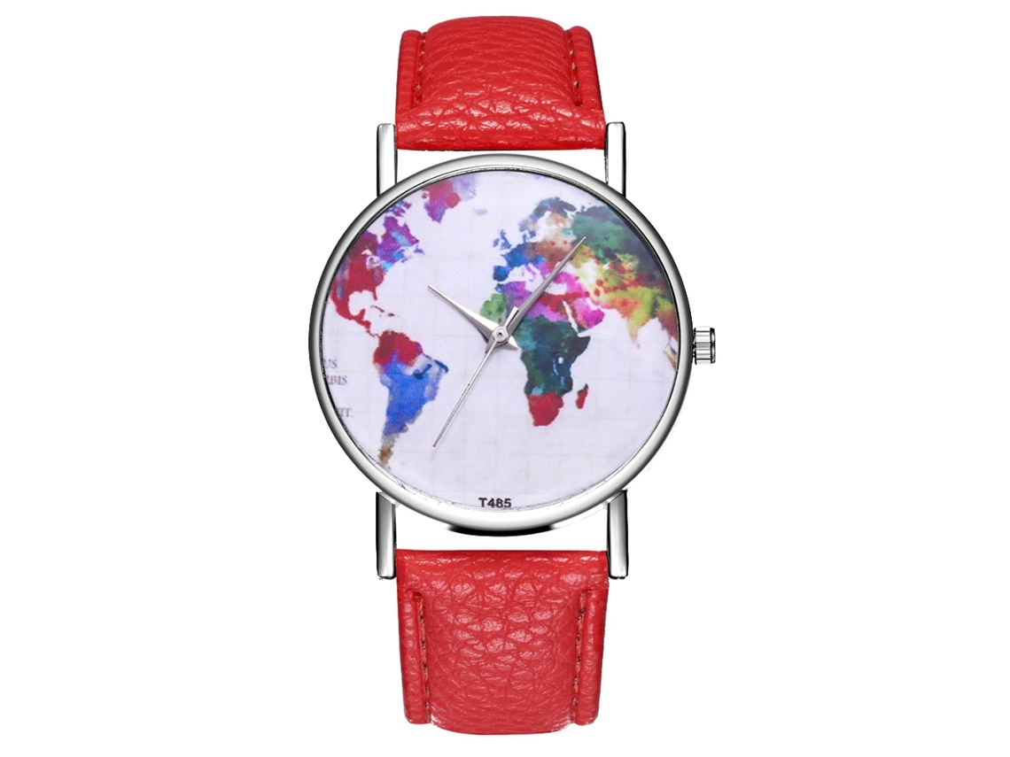 Relógio masculino analógico de quartzo com pulseira esportiva de couro PU (vermelho)