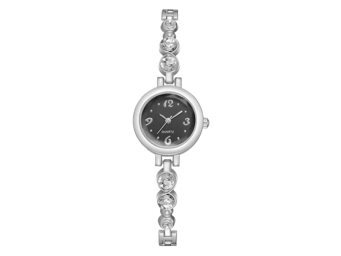 Relógio de Pulso Feminino Lvpai Elegante Pulseira Bangle com Cristais Quartzo Prata Preto