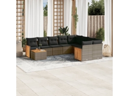 Jogo de Sofá Jardim 10 Peças C/ Almofadões Vime Pe Cinza Dkd Home Decor