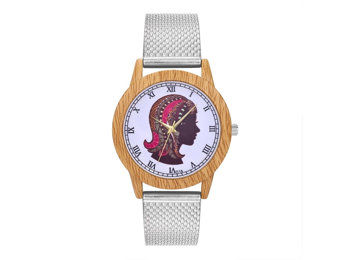 Reloj De Cuarzo Unisex Para Parejas Con Correa De Silicona Y Caja De Madera (plata)