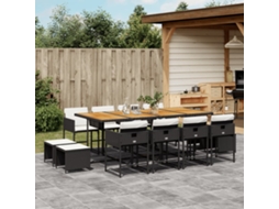 13 Pcs Conjunto De Jantar P/jardim Com Almofadões Vime Pe Preto Dkd Home Decor