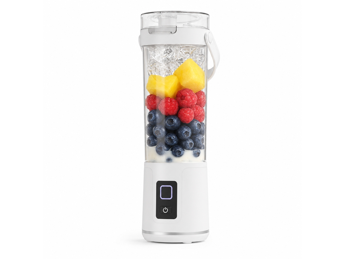 Liquidificador Portátil Sem Fios Usb Recarregável, Branco, Com Botão, Para Batidos E Sumos