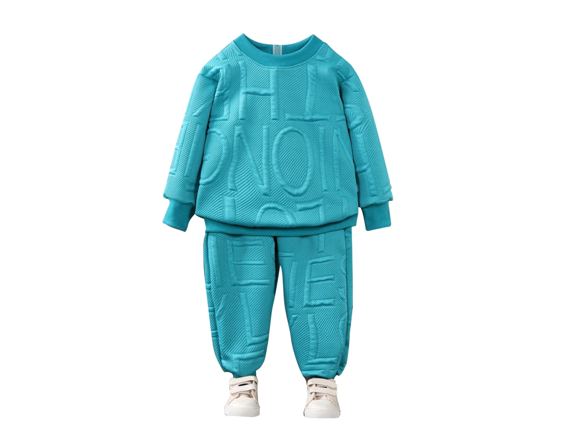 Conjunto de Moletom Casual para Bebê 2 Peças com Estampa de Letras Gola Redonda Verde 130cm