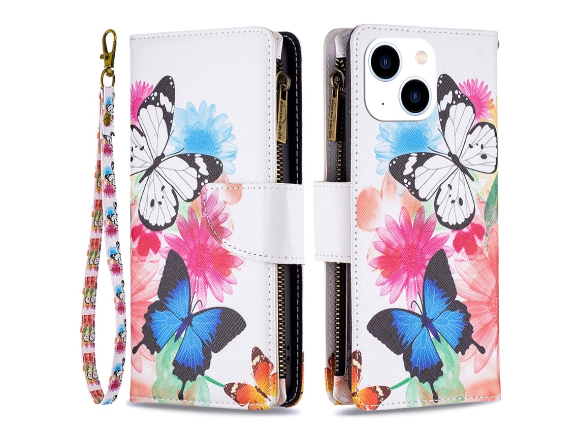 Capa Duas Borboletas Para Iphone 15 Pele Sintética