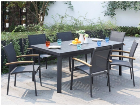 Conjunto Mesa e Cadeiras de Jardim Nauru MYLIA (Cinza Antracite - Metal - 240x100x89 cm)