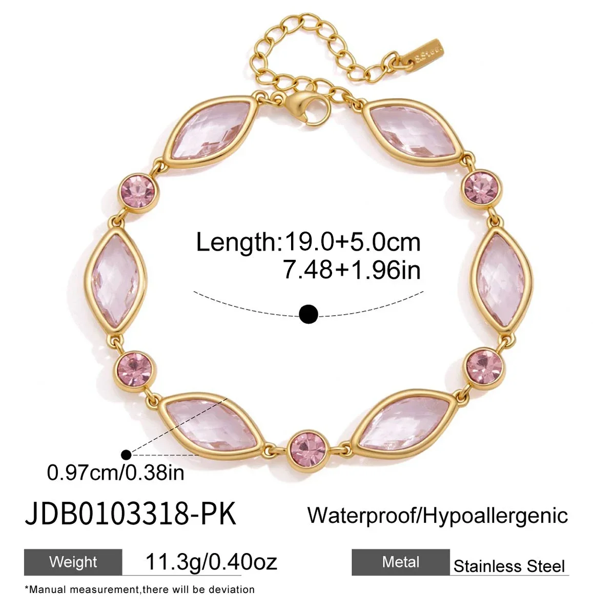 Pulseira Geométrica De Vidro Zircônia, Joia Banhada A Ouro Simples E Elegante.