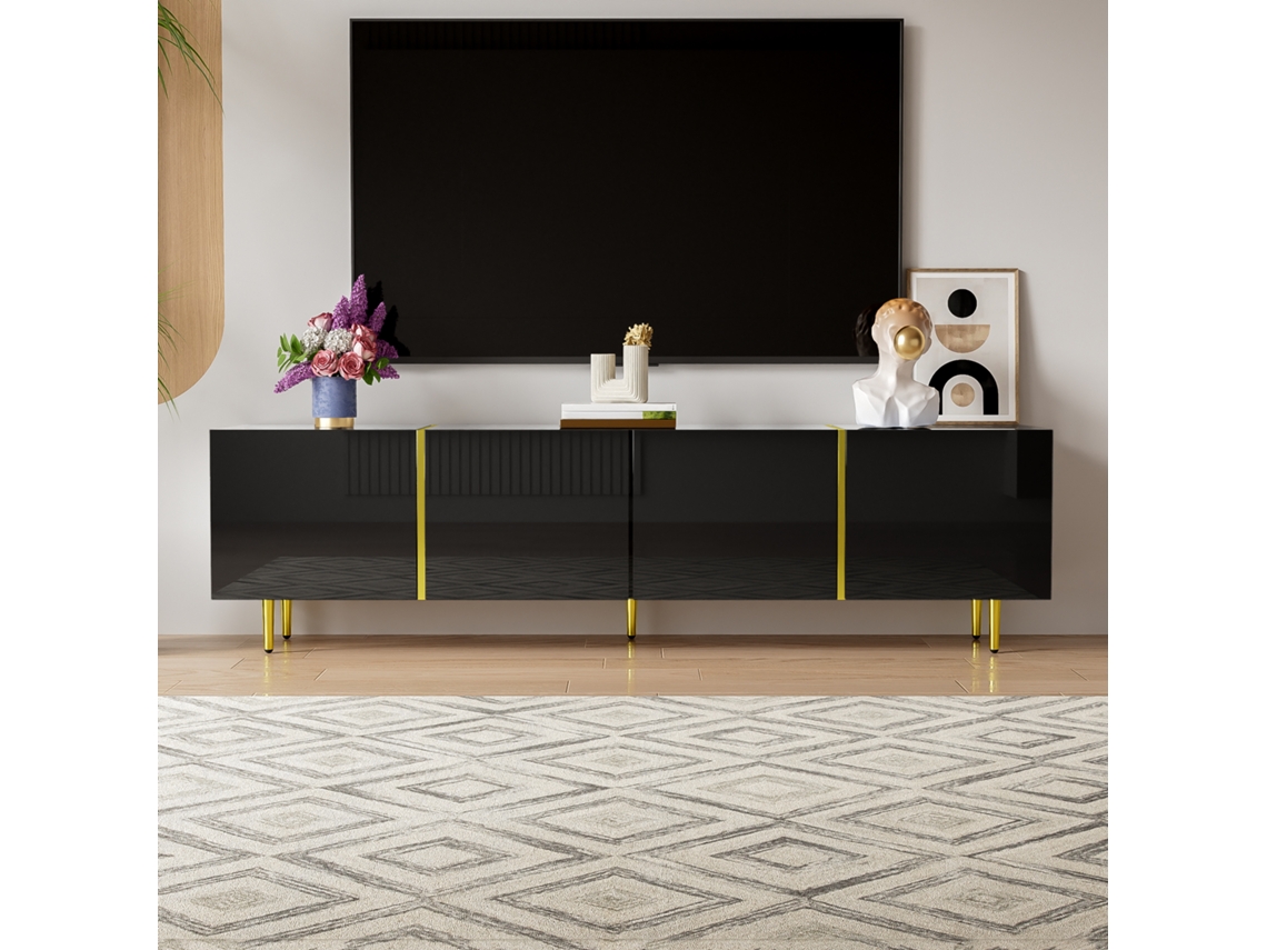 Móvel TV L 170 cm com 4 Portas MDF Estilo Preto