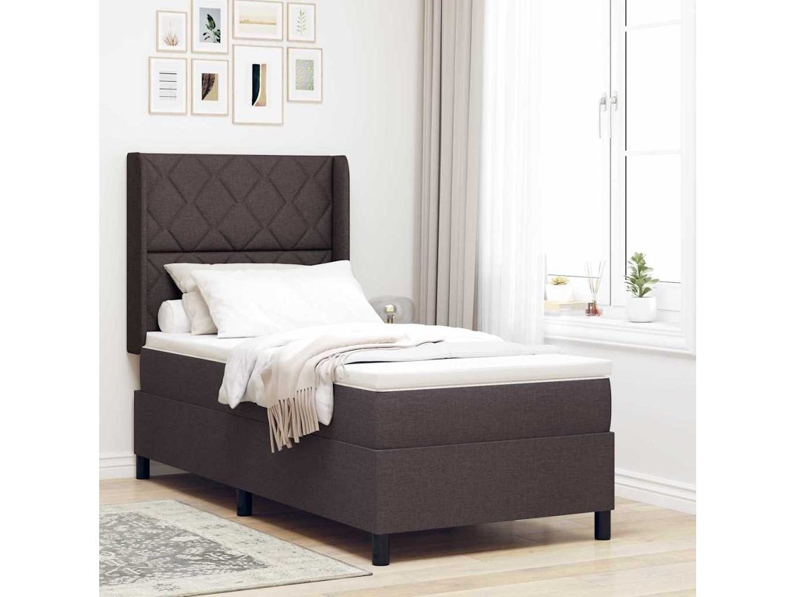 Vidaxl Cama Box Com Almofada Manual Marrom Escuro 200 X 100 Cm Tecido