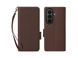 Capa Tkdaddy Para Samsung Galaxy Z Fold7 5g Com Alça De Pulso E Textura De Lichia Em Couro Pu, Capa Tipo Carteira, Marrom