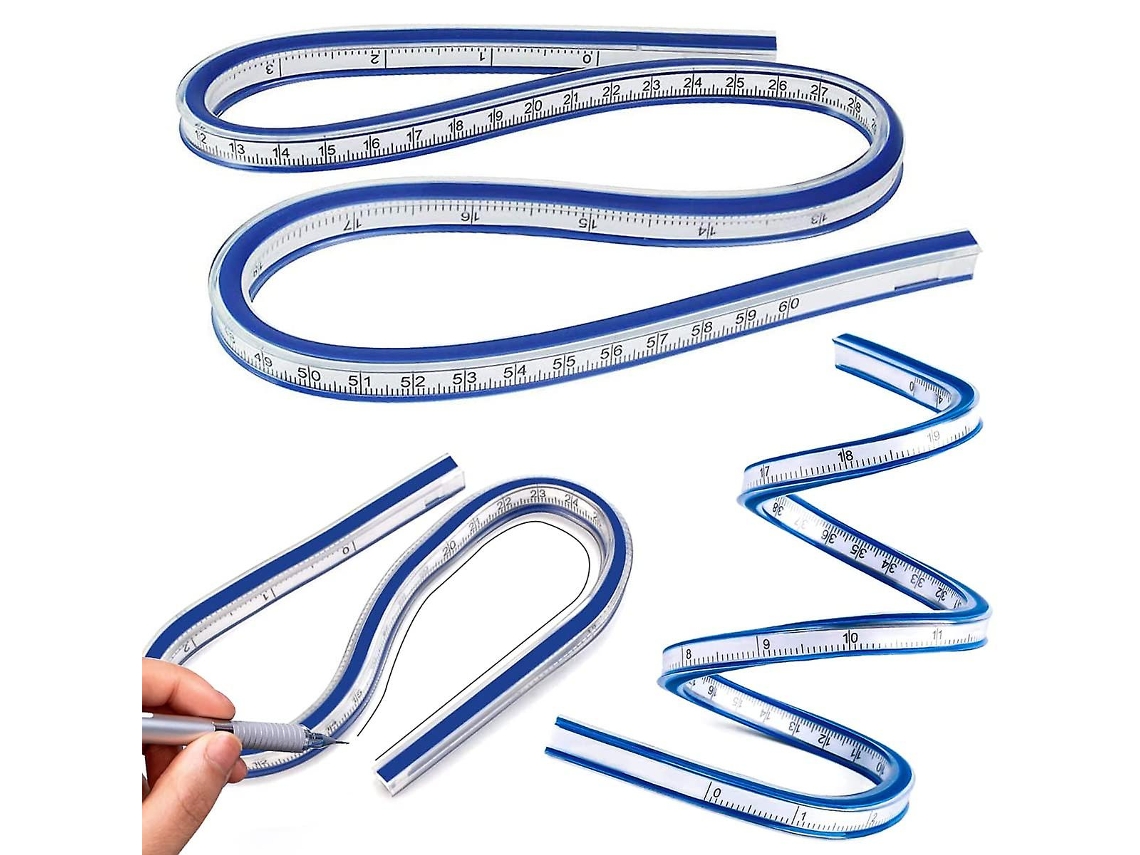 3 Peças de Régua Curva Flexível de Plástico para Medição e Desenho