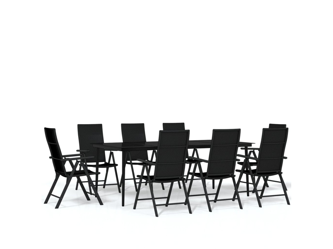 Conjunto 8 Conjunto De Jantar Para Jardim Vidaxl Preto Aço (200 X 100 X 74 Cm)