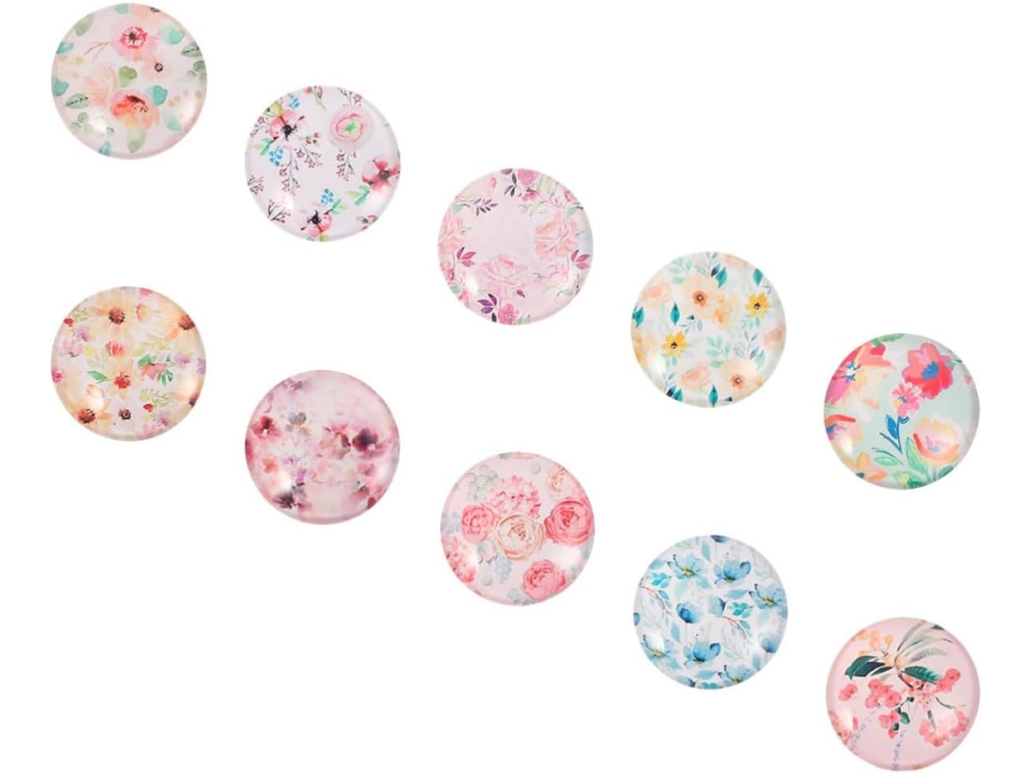 Ímãs De Geladeira Vidro, 10 Peças, Design Floral