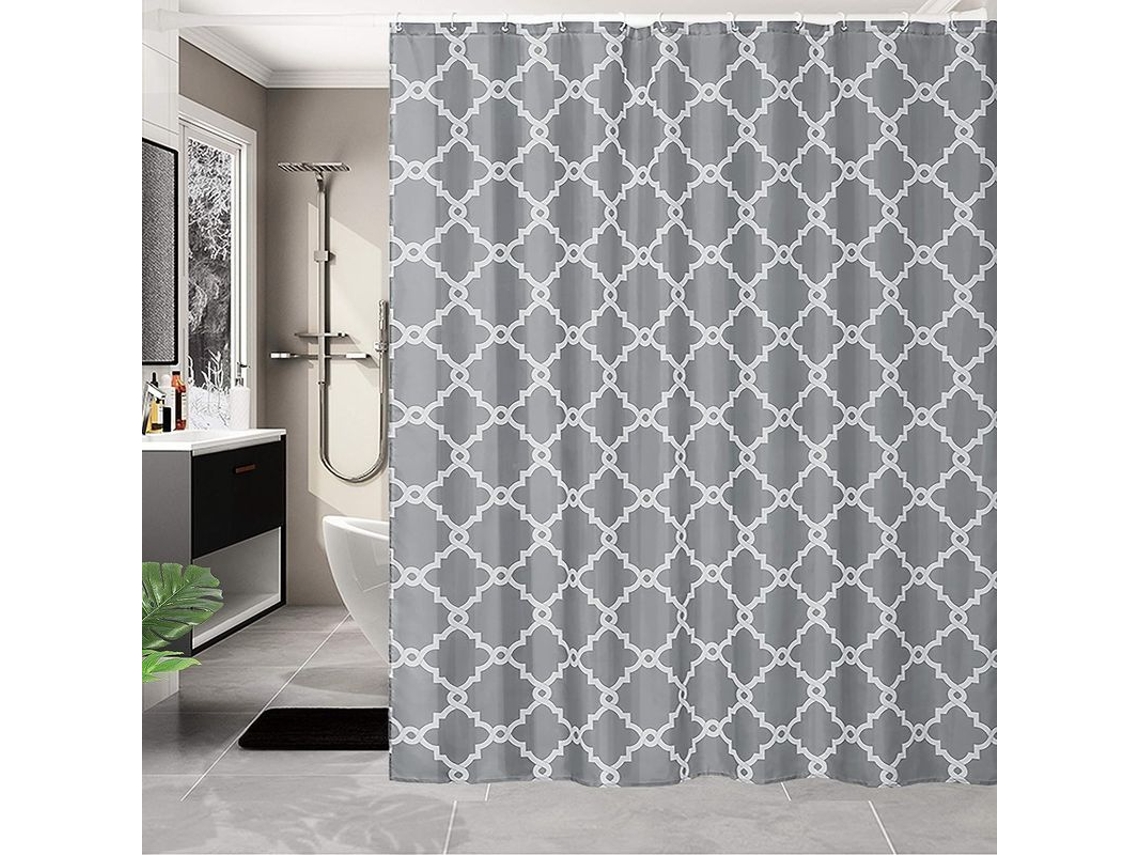 Cortina de Banho Nova Line Anti mofo, 180x180cm, Cinza Geométrico, com 12 ganchos
