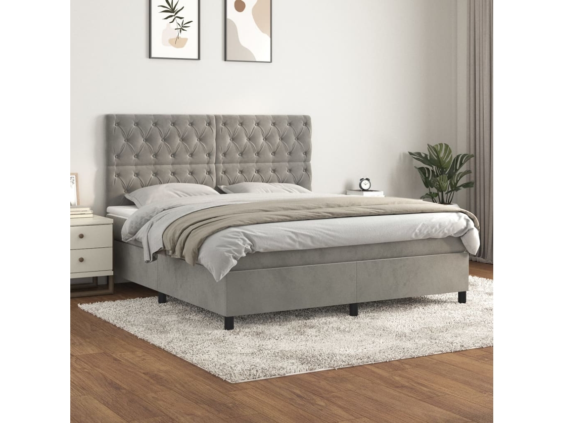 Vidaxl Cama Com Molas/colchão 160x200 Cm Veludo Cinzento-claro