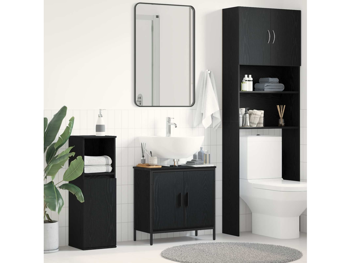 Vidaxl Armário Para Pia De Banheiro Carvalho Preto 60 X 30 X 60 Cm