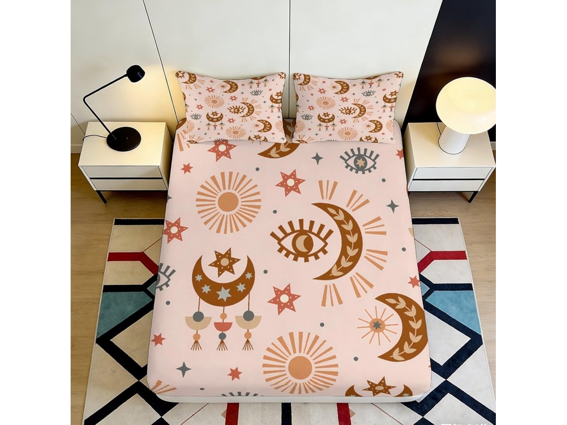 Conjunto de Cama com Estampa 3d Sol e Lua em Microfibra Fronha 200x200cm