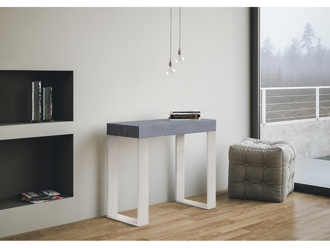 Mesa Consola Extensível 90X40/300 Cm Tecno Cimento Quadro Branco