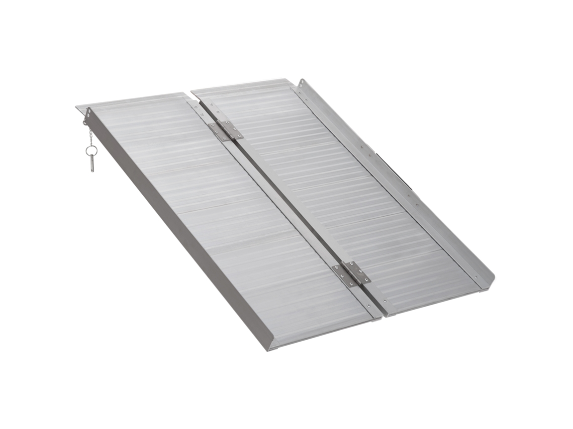 Rampa Dobrável Antiderrapante para Cadeira de Rodas em Alumínio com Bordas Elevadas, Carga Máxima de 270 Kg, 91 X 74 Cm
