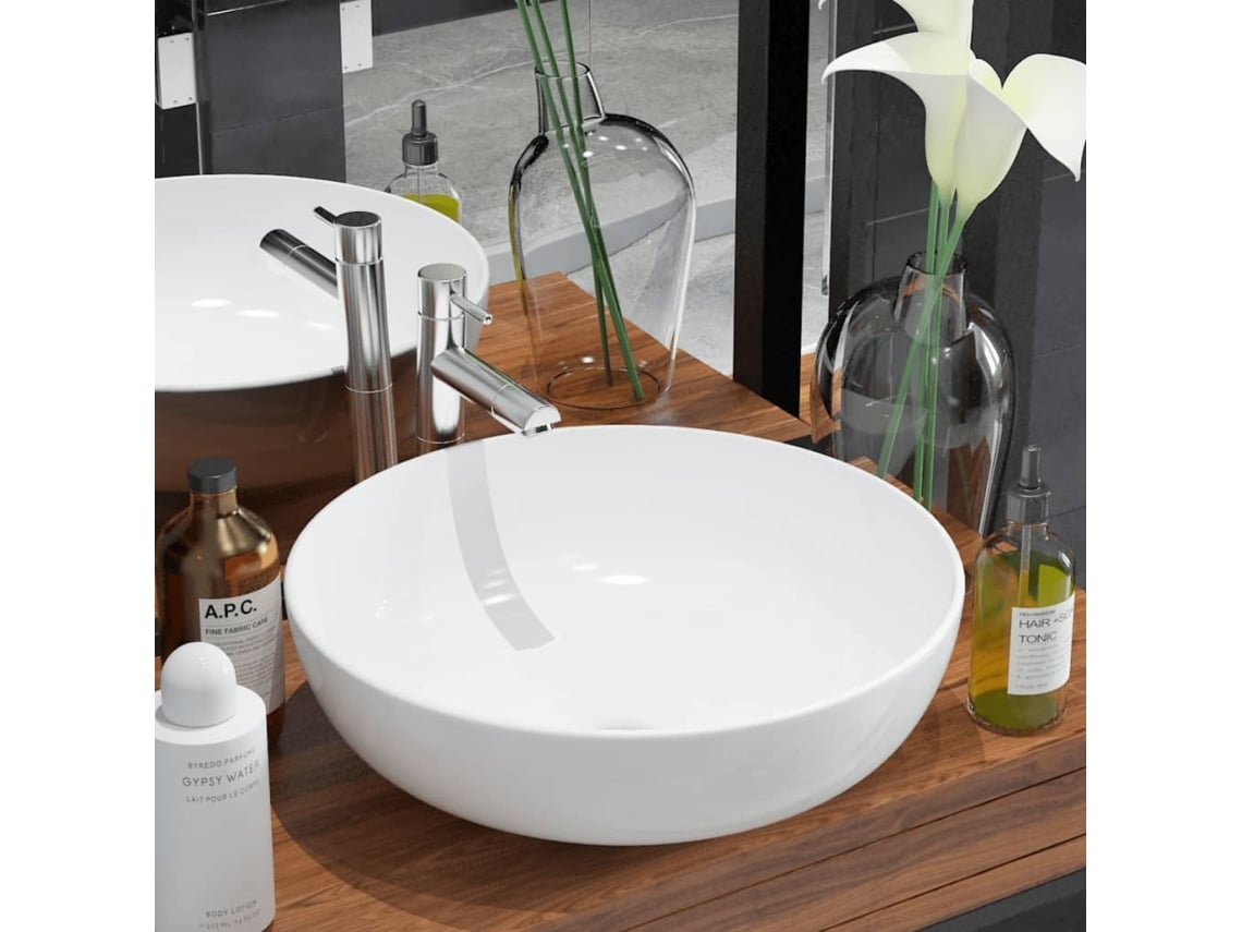Lavatório Redondo em Cerâmica Branco 41 5X13 5 Cm PANGSHIYUAN