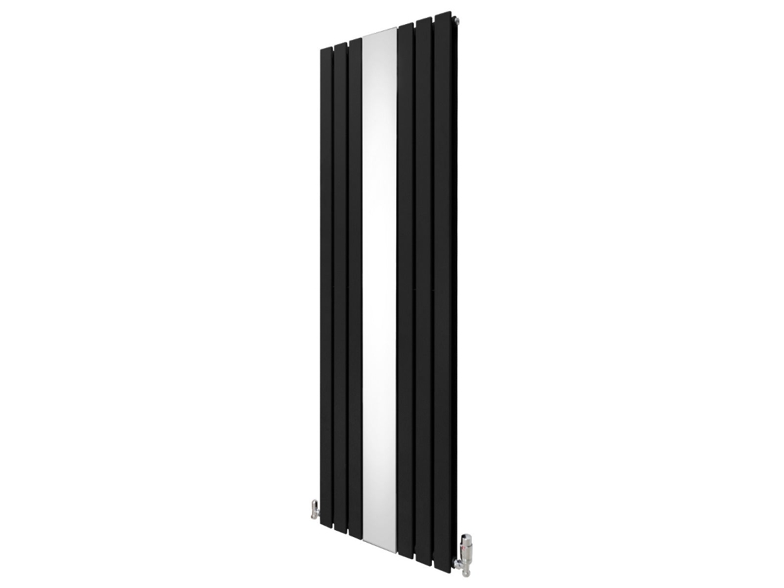 Radiador Vertical De Painel Plano Preto 1800x565mm Com Espelho Integrado E Válvulas Termostáticas Cromadas Monstershop