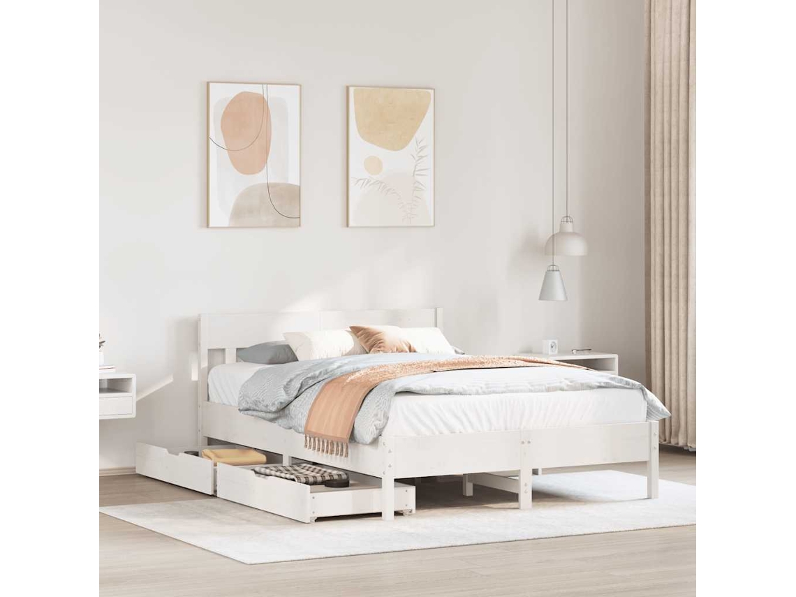 Vidaxl Cama Sem Colchão 160x200 Cm Madeira De Pinho Maciça Branco