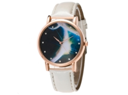 Reloj De Muñeca Pareja Juvenil Estrella Cuarzo Correa Pu Casual Blanco