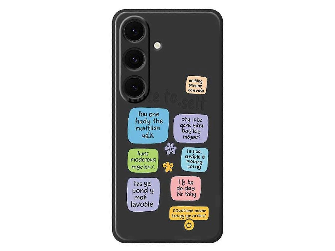 Capa Tkdaddy Para Samsung Galaxy S24 Fe Com Estampa De Notas Adesivas Coloridas E Bordas Retas Em Tpu, Capa Traseira Preta